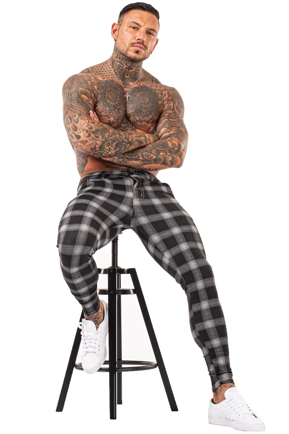 7396 Plaid Pattern Skinny Fit Chinos