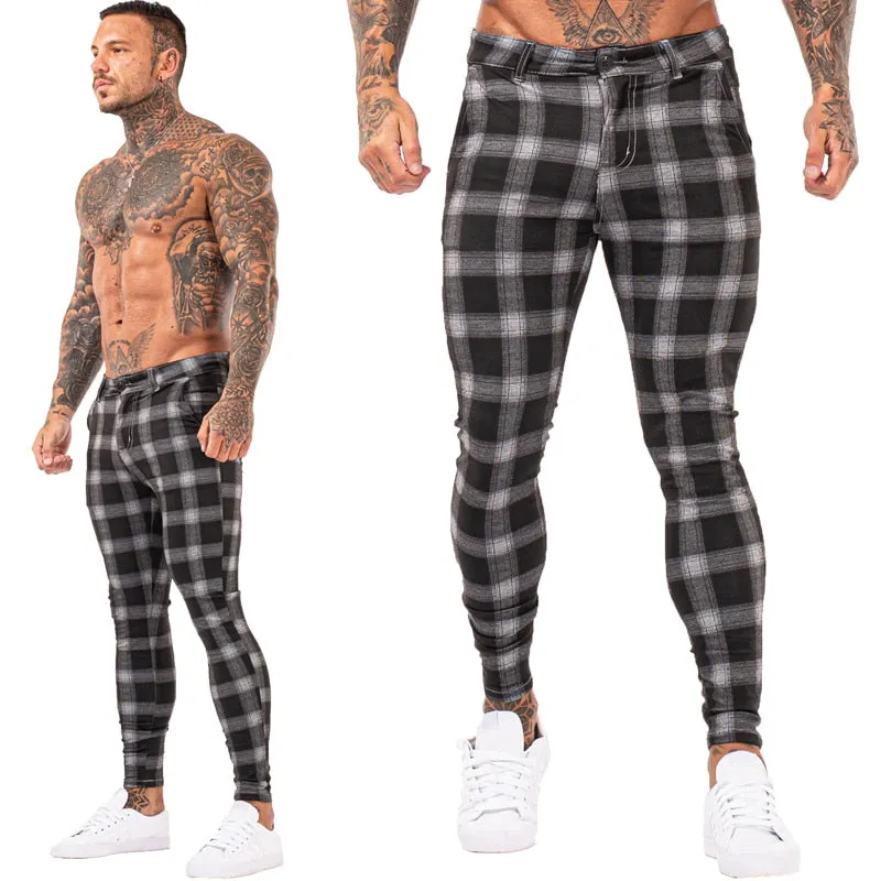 7396 Plaid Pattern Skinny Fit Chinos