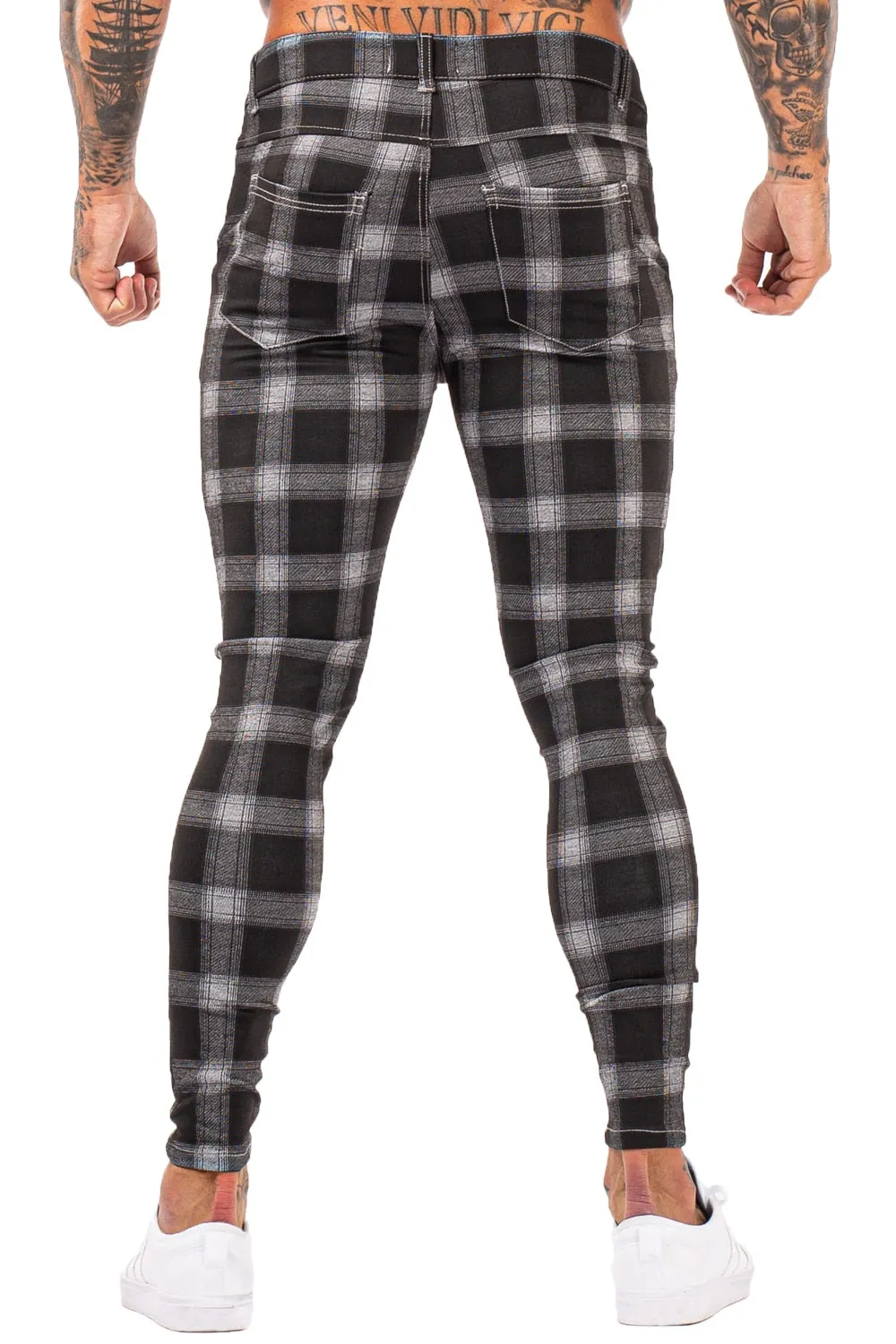7396 Plaid Pattern Skinny Fit Chinos