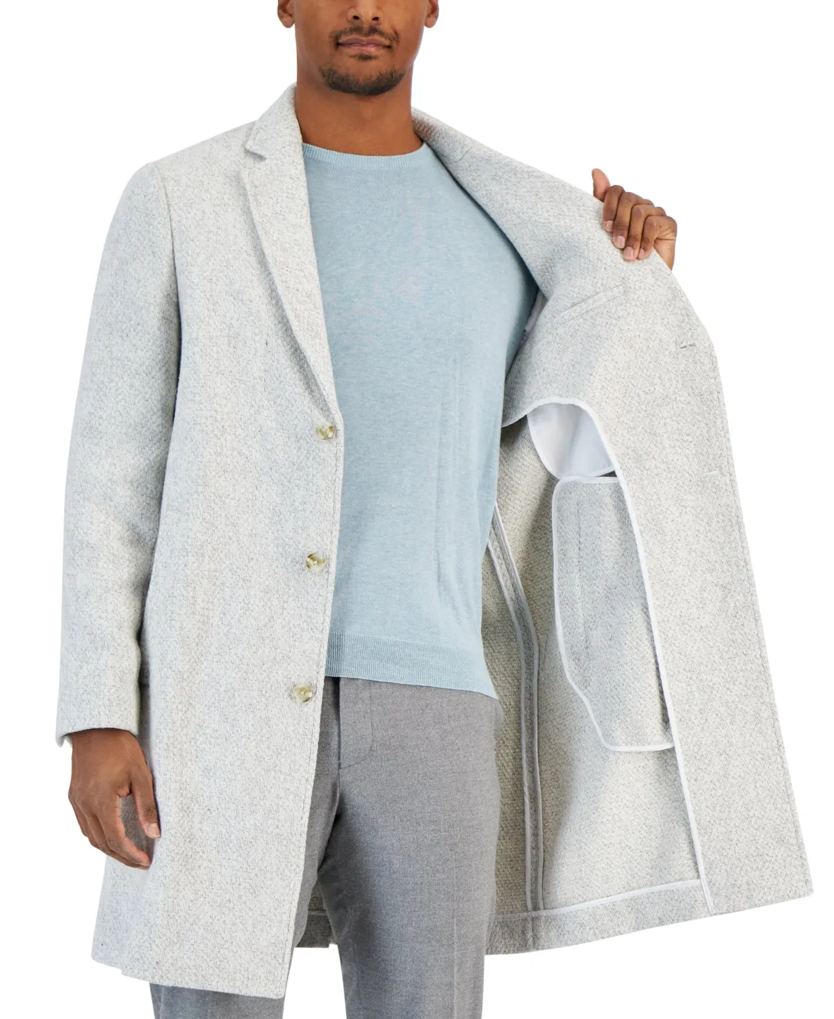 Alfani Mens Regular fit Overcoat Coat Medium White