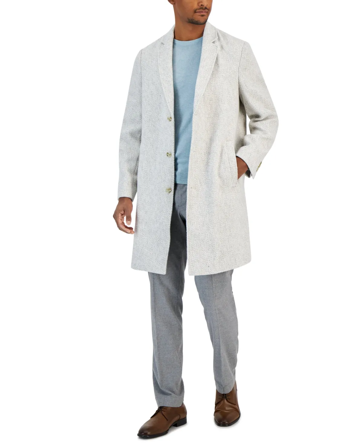 Alfani Mens Regular fit Overcoat Coat Medium White