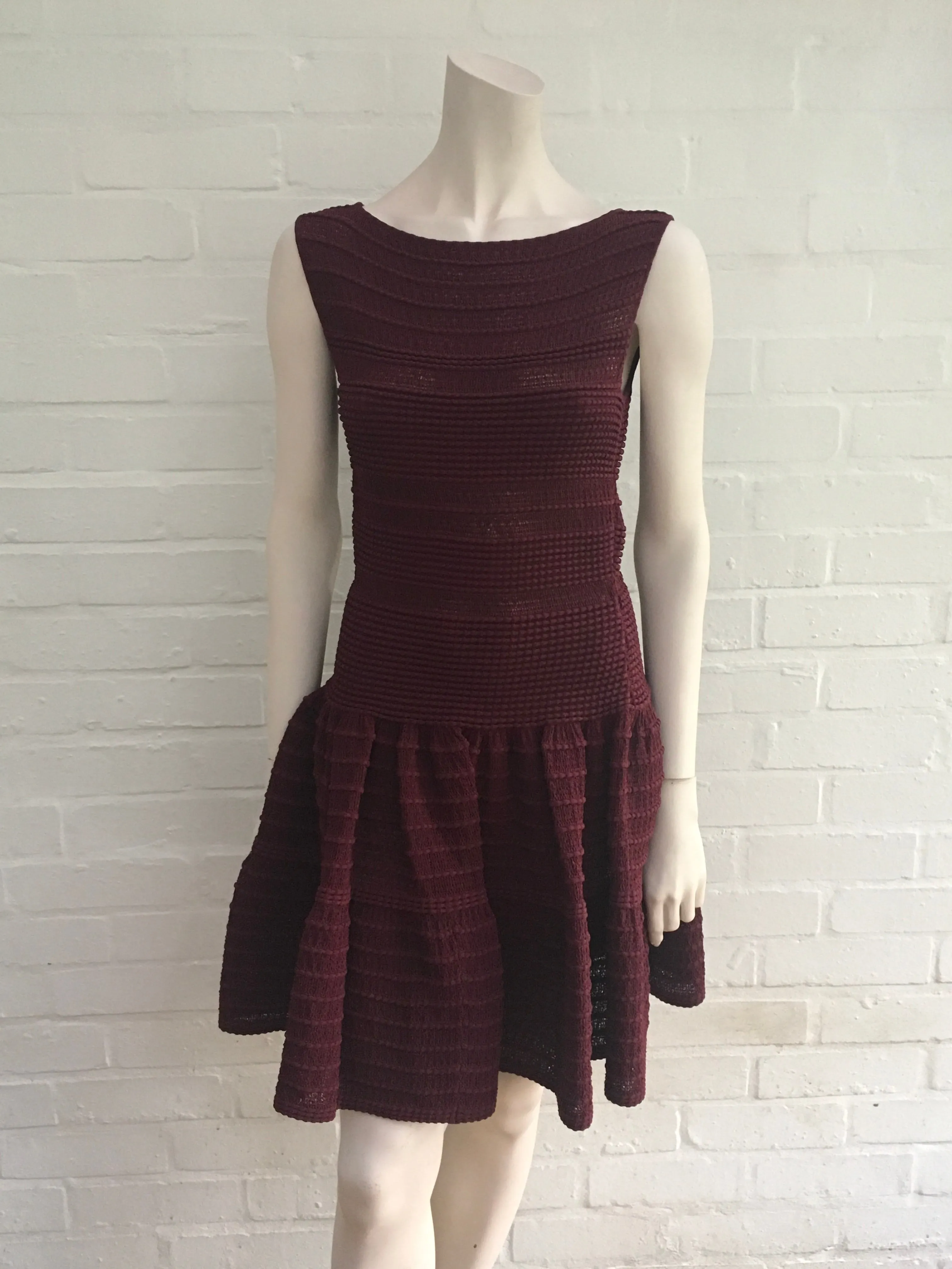 AZZEDINE ALAÏA ALAIA BURGUNDY KNIT SKATER DRESS Ladies