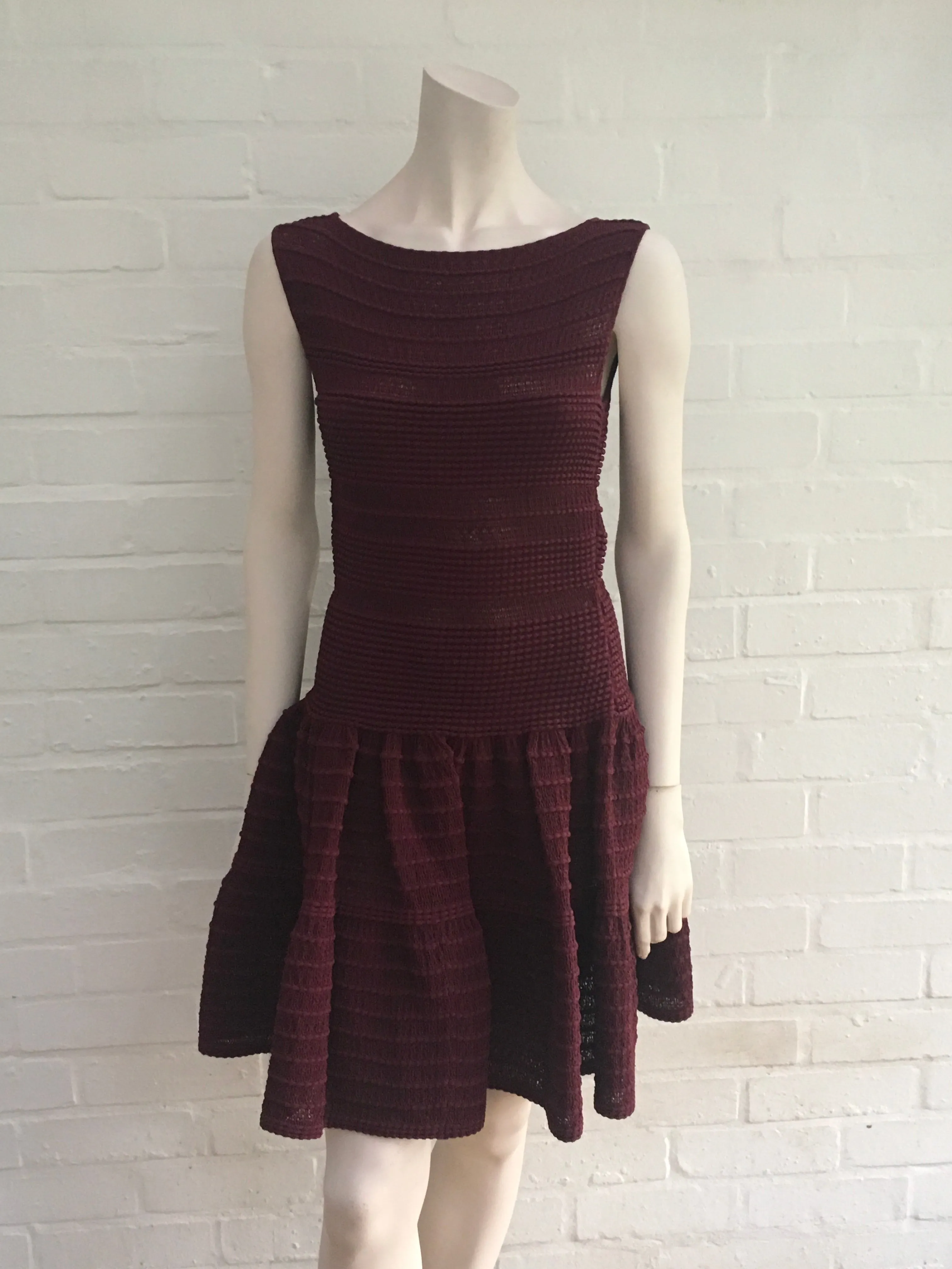 AZZEDINE ALAÏA ALAIA BURGUNDY KNIT SKATER DRESS Ladies
