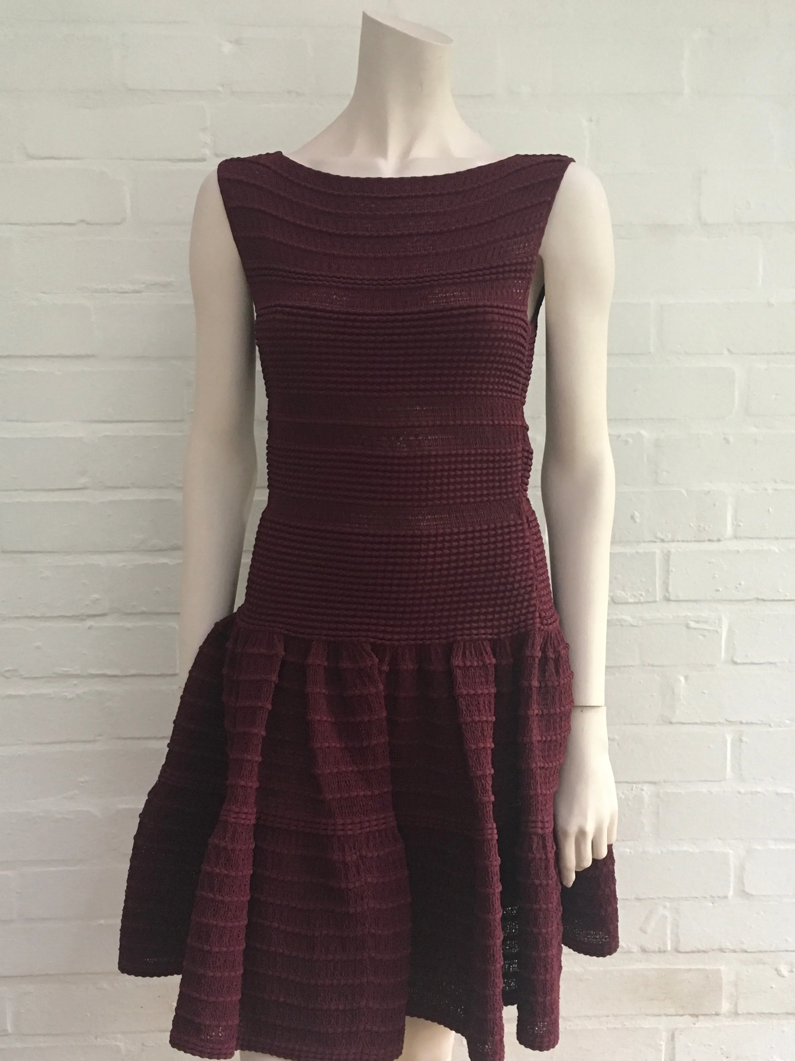 AZZEDINE ALAÏA ALAIA BURGUNDY KNIT SKATER DRESS Ladies