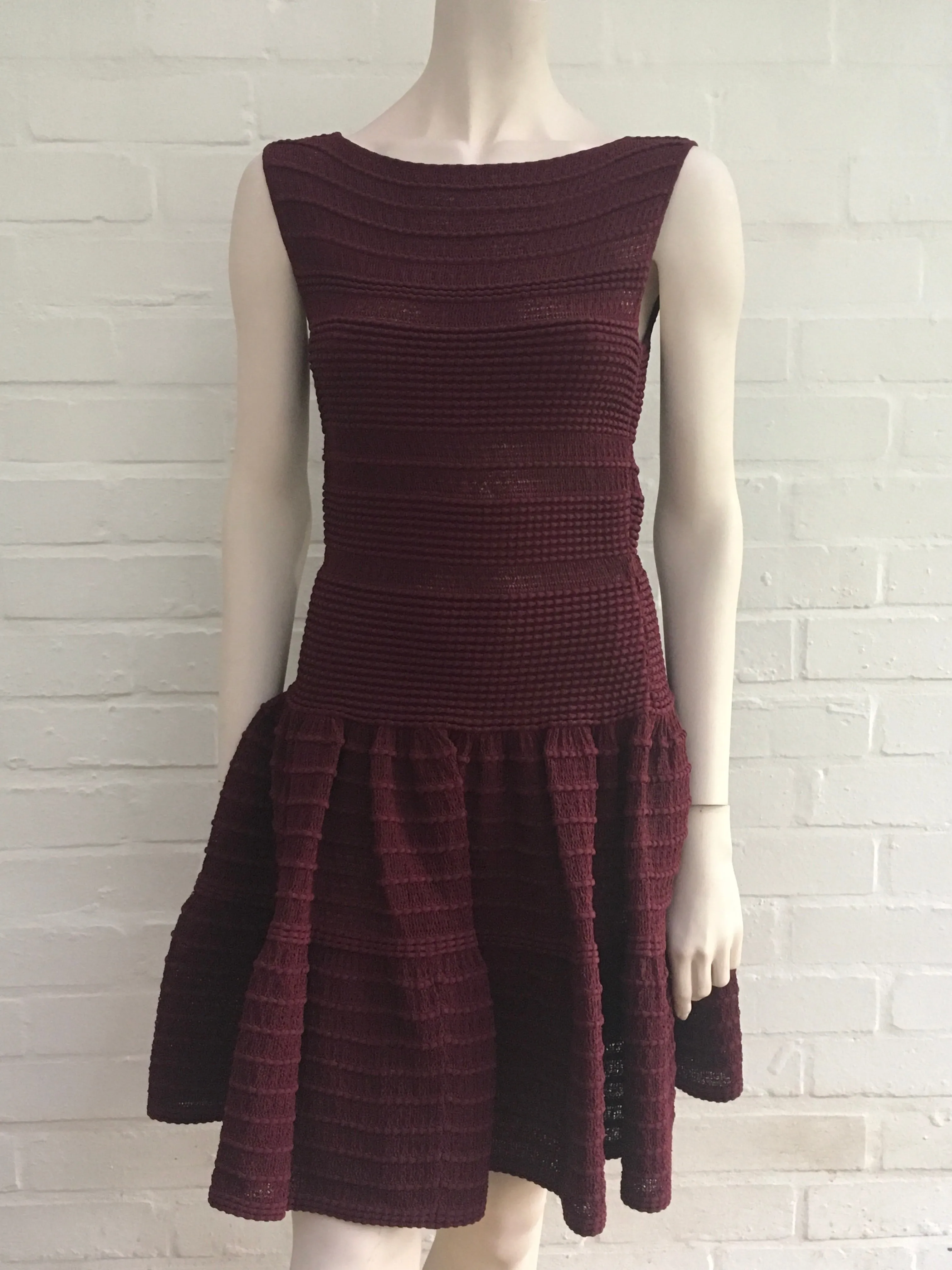 AZZEDINE ALAÏA ALAIA BURGUNDY KNIT SKATER DRESS Ladies