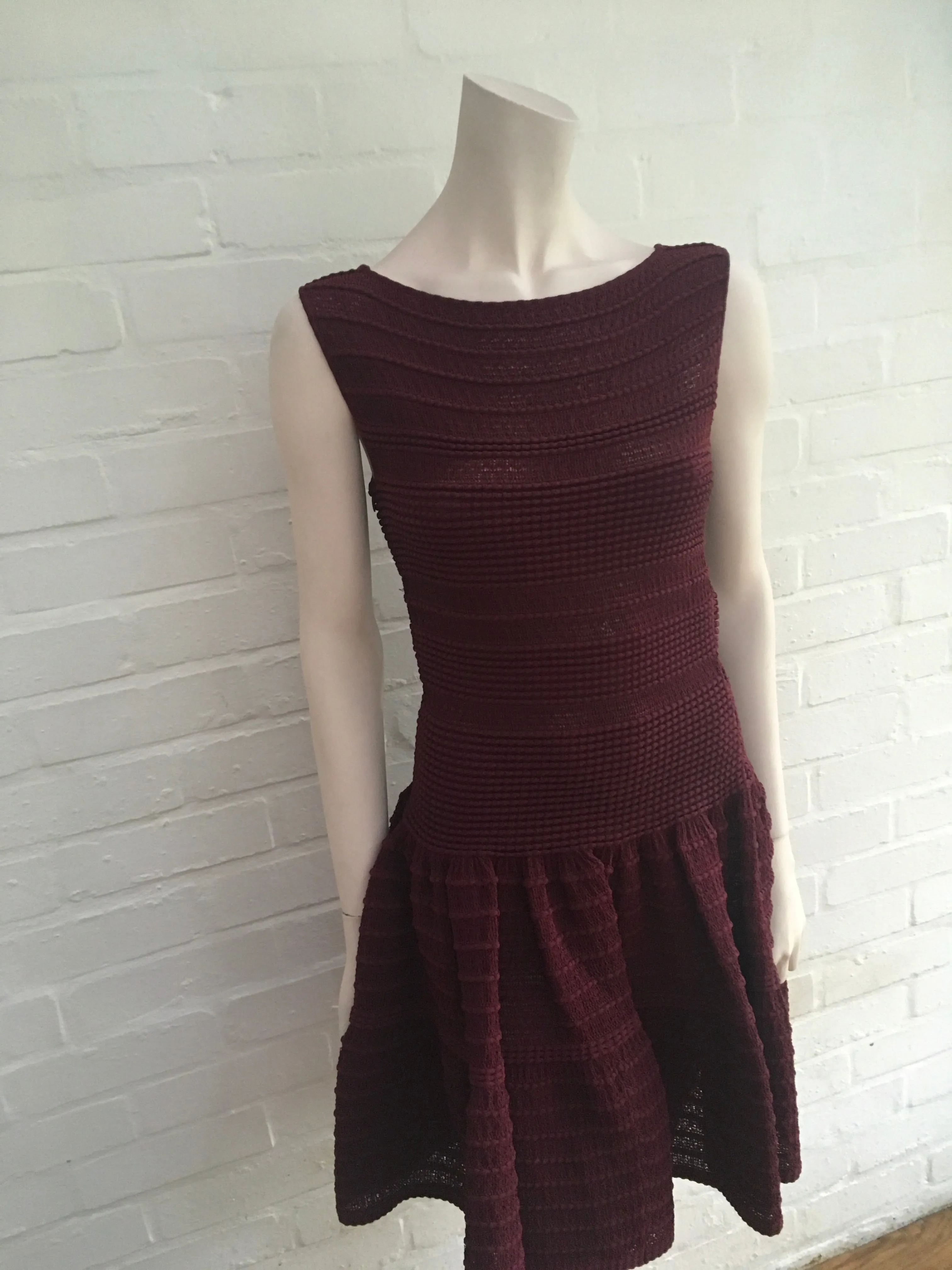 AZZEDINE ALAÏA ALAIA BURGUNDY KNIT SKATER DRESS Ladies