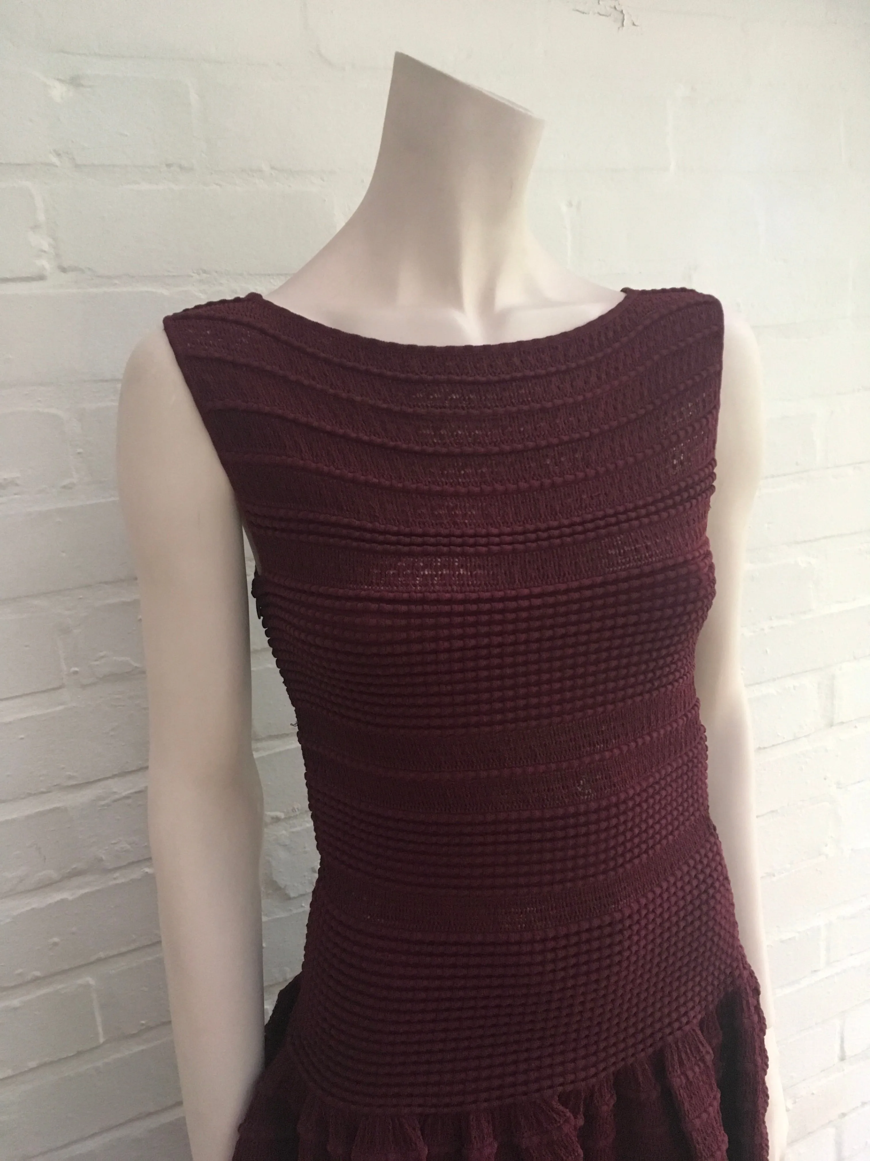AZZEDINE ALAÏA ALAIA BURGUNDY KNIT SKATER DRESS Ladies