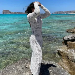 Backless Long Sleeve Crochet Knit Dress