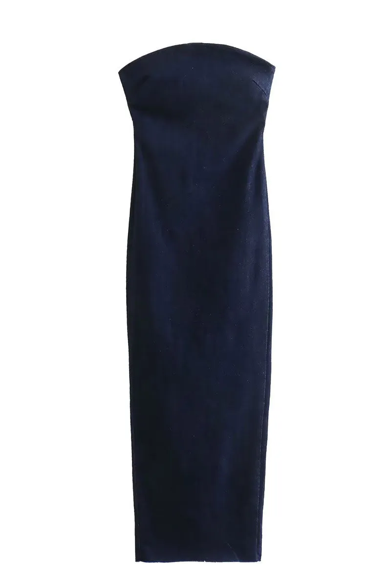 BF0340 Denim Strapless Long Dress