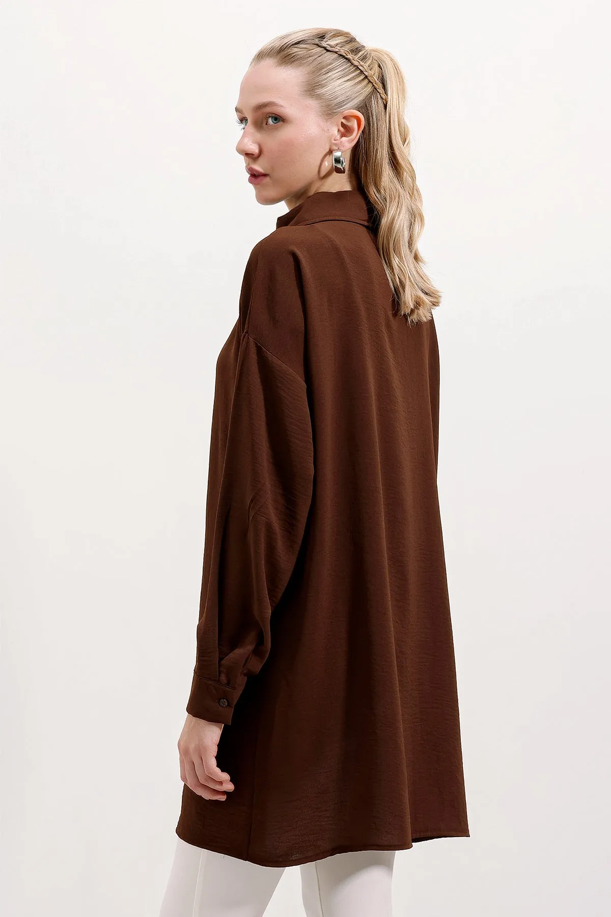 BGD Women Zippered Oversized Tunic - Brown - Avondale