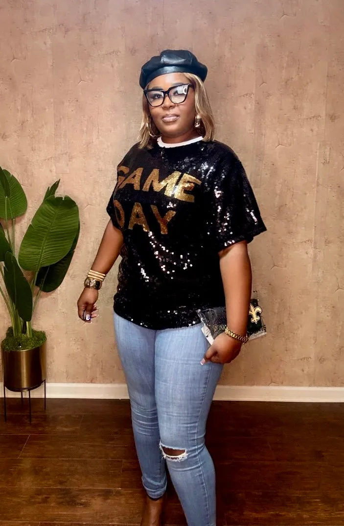 Black & Gold Game Day Letter Tunic Top