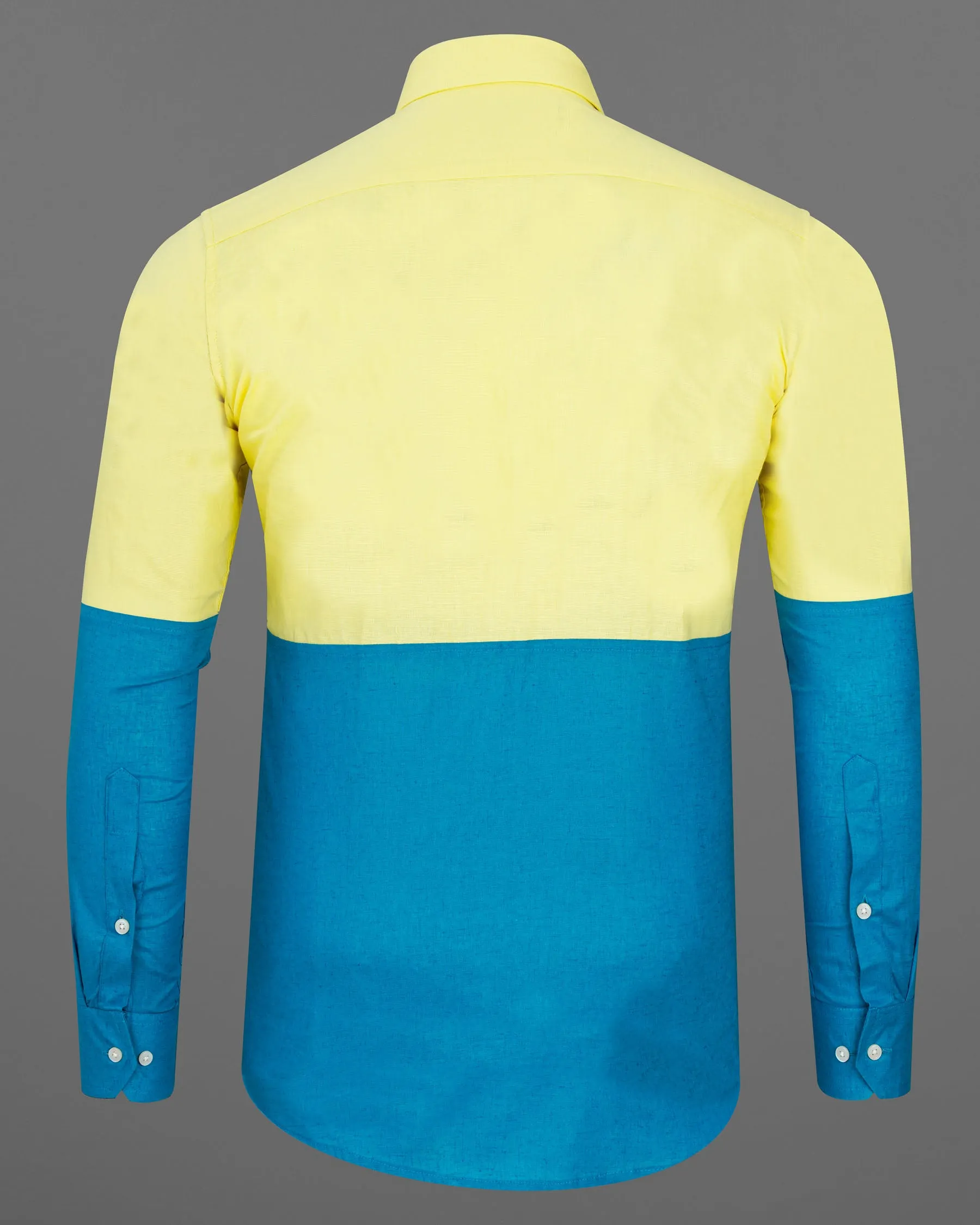 Blond Yellow with Bondi Blue Luxurious Linen Designer Shirt