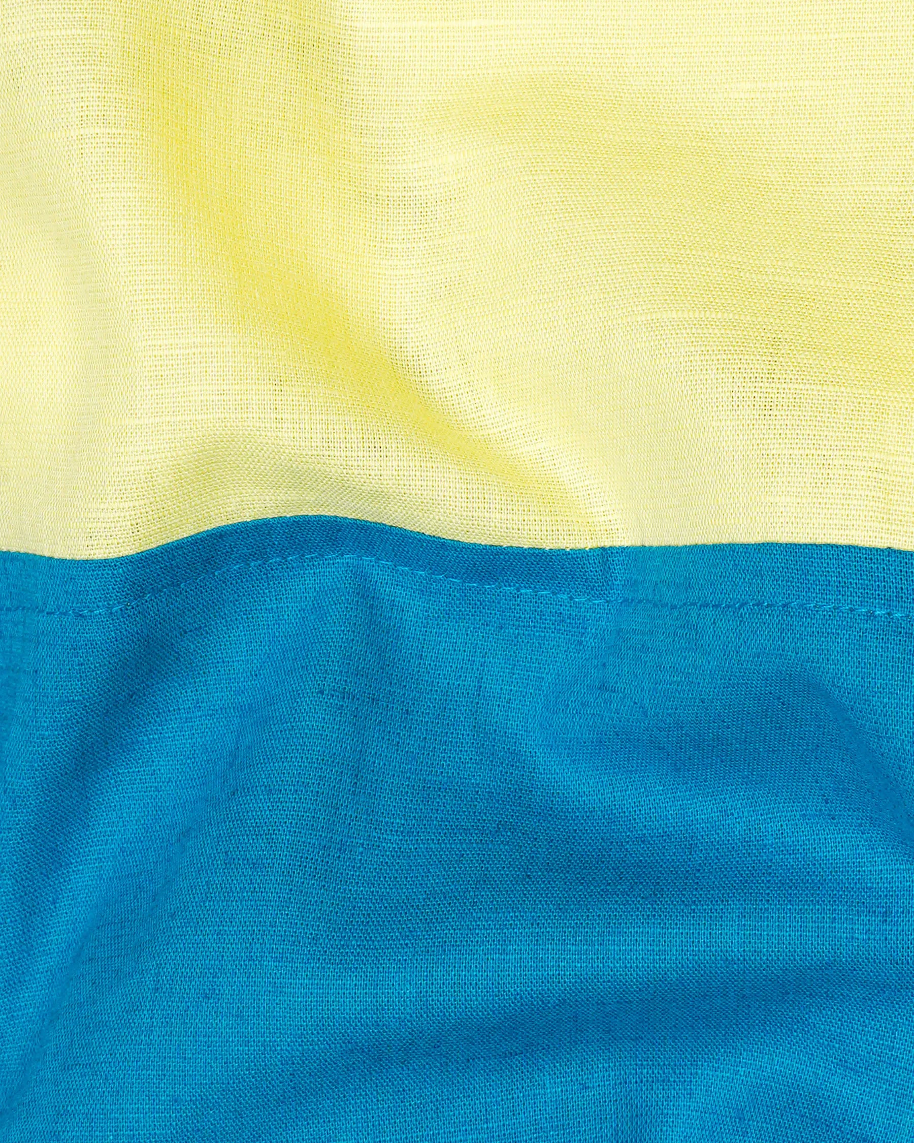 Blond Yellow with Bondi Blue Luxurious Linen Designer Shirt