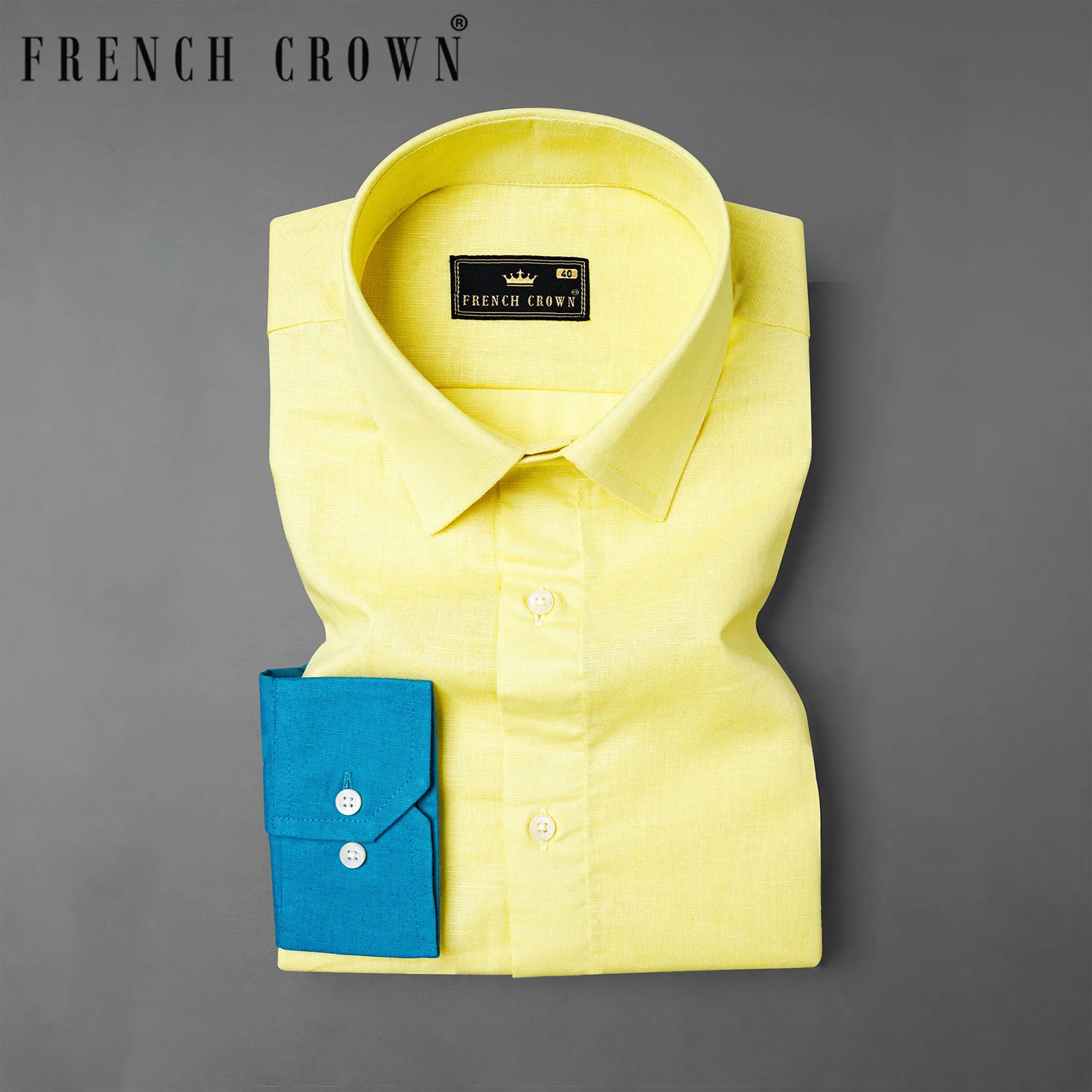 Blond Yellow with Bondi Blue Luxurious Linen Designer Shirt