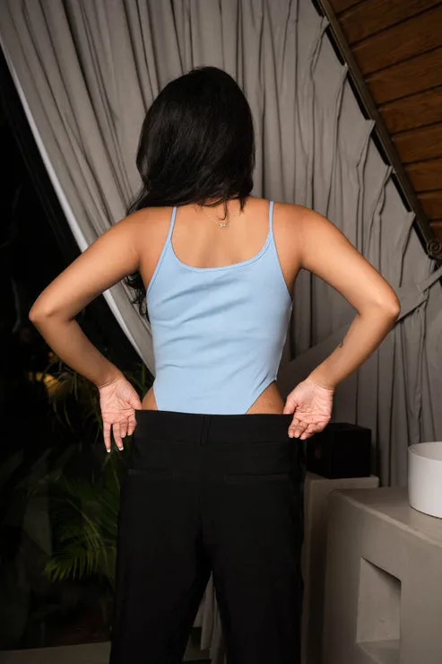 Blue Ribbed High Cut Bodysuit
