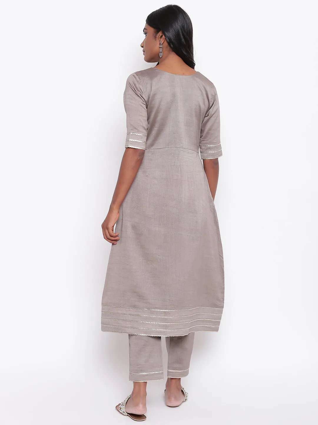 Brown Gota Slit Kurta Set