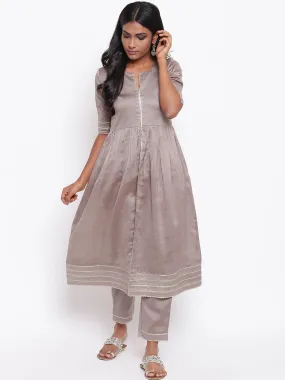 Brown Gota Slit Kurta Set