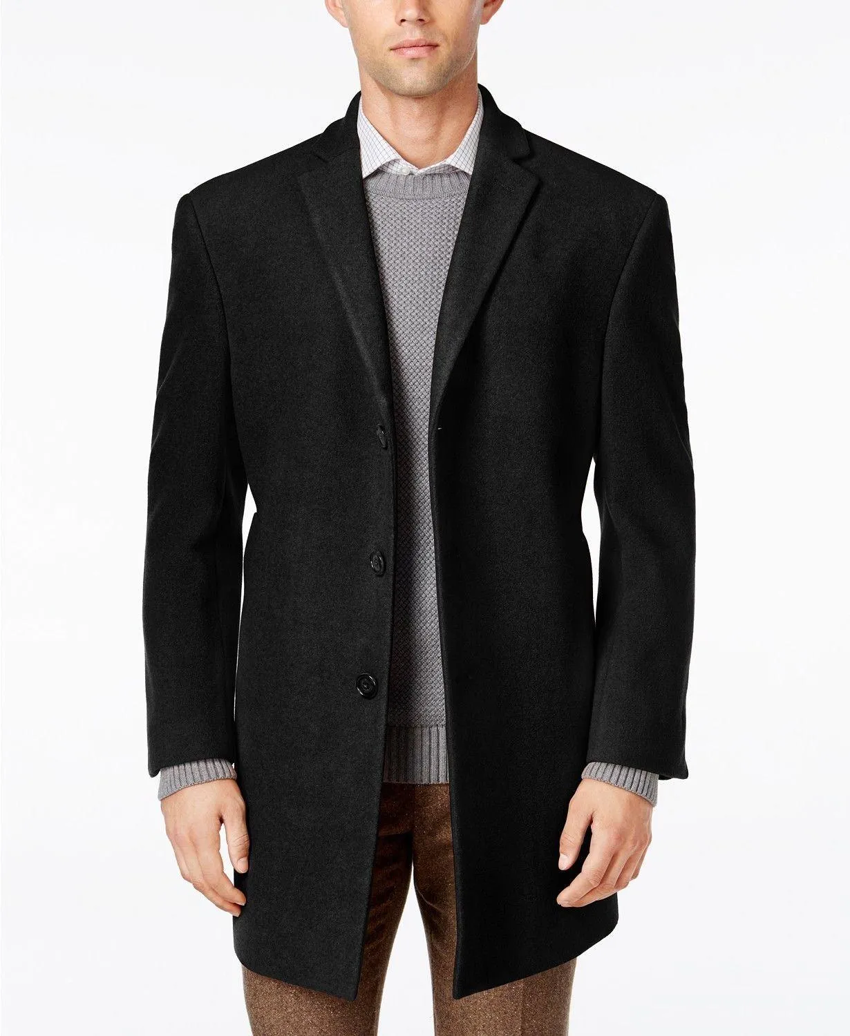 Calvin Klein Mens Slim fit Overcoat Coat 38 R Black Solid