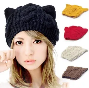 Cat ears cute hats for women brand knitting warm korean fashion hot selling lovely beanies winter knitted cap