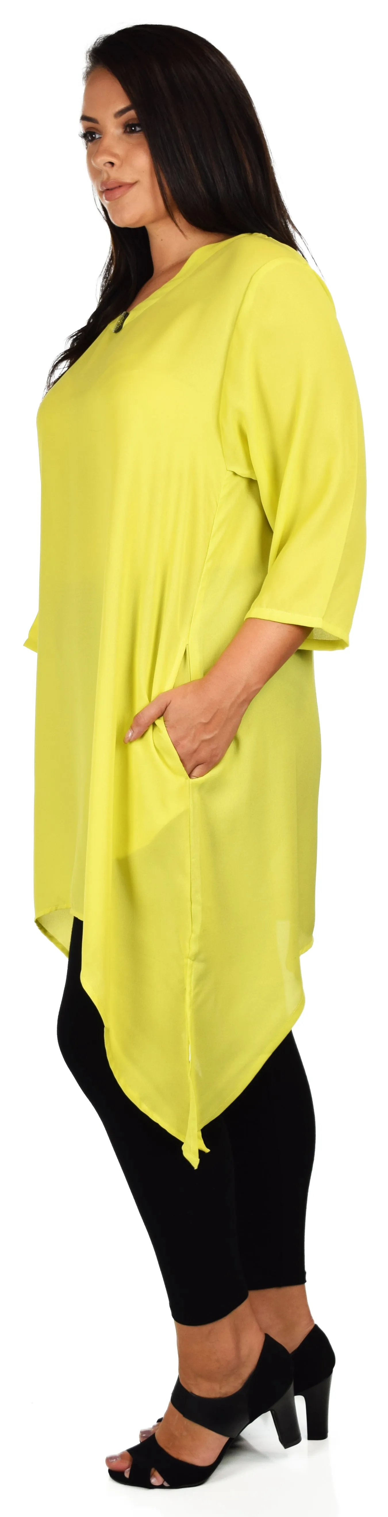 Comfy Georgette Tunic, Asymmetrical Plus size Tunic, Fish tail Tunic, Plus size top with side pockets