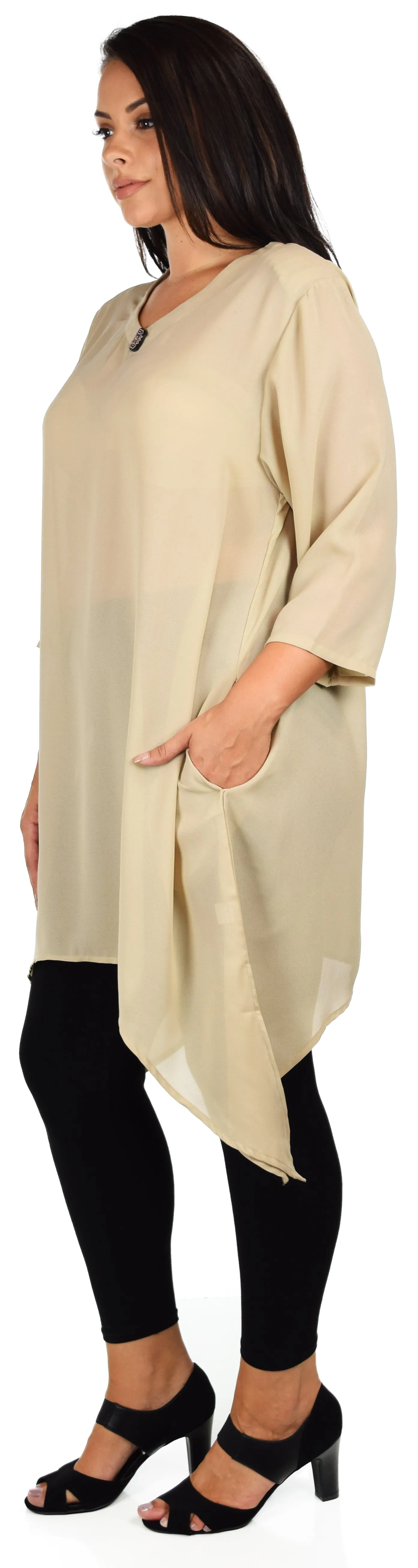 Comfy Georgette Tunic, Asymmetrical Plus size Tunic, Fish tail Tunic, Plus size top with side pockets