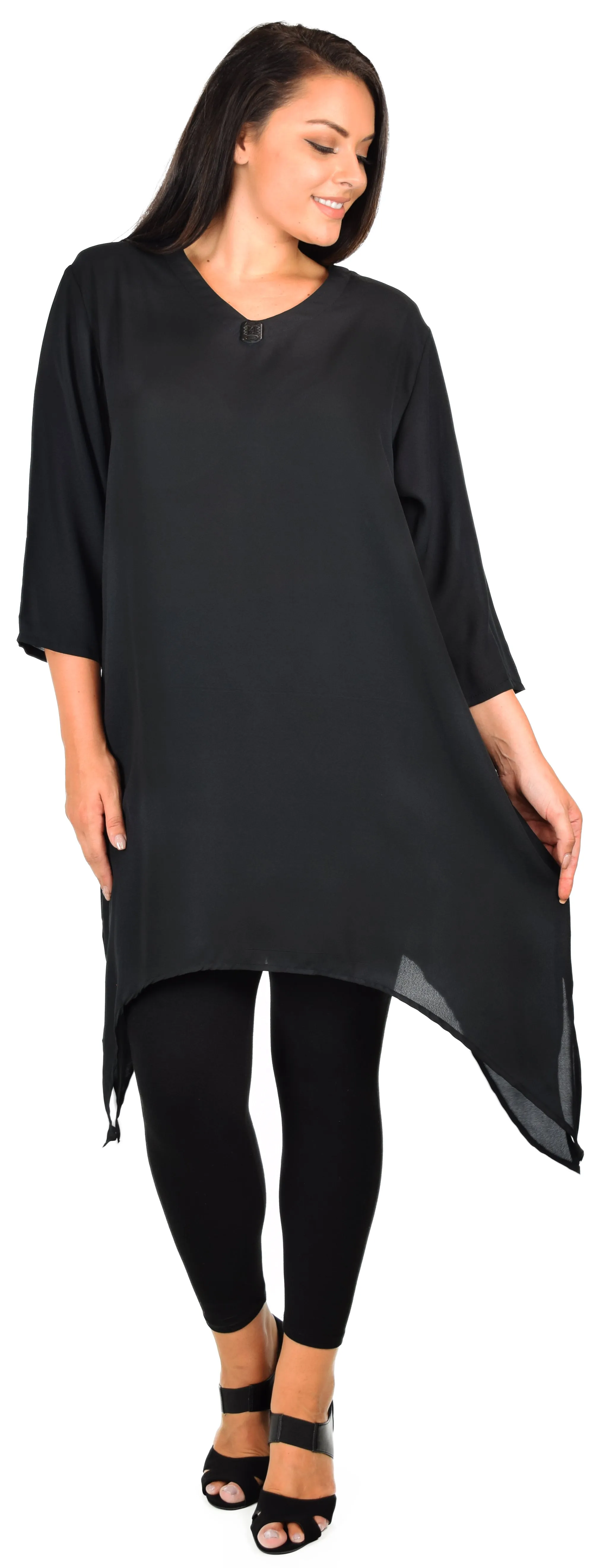 Comfy Georgette Tunic, Asymmetrical Plus size Tunic, Fish tail Tunic, Plus size top with side pockets