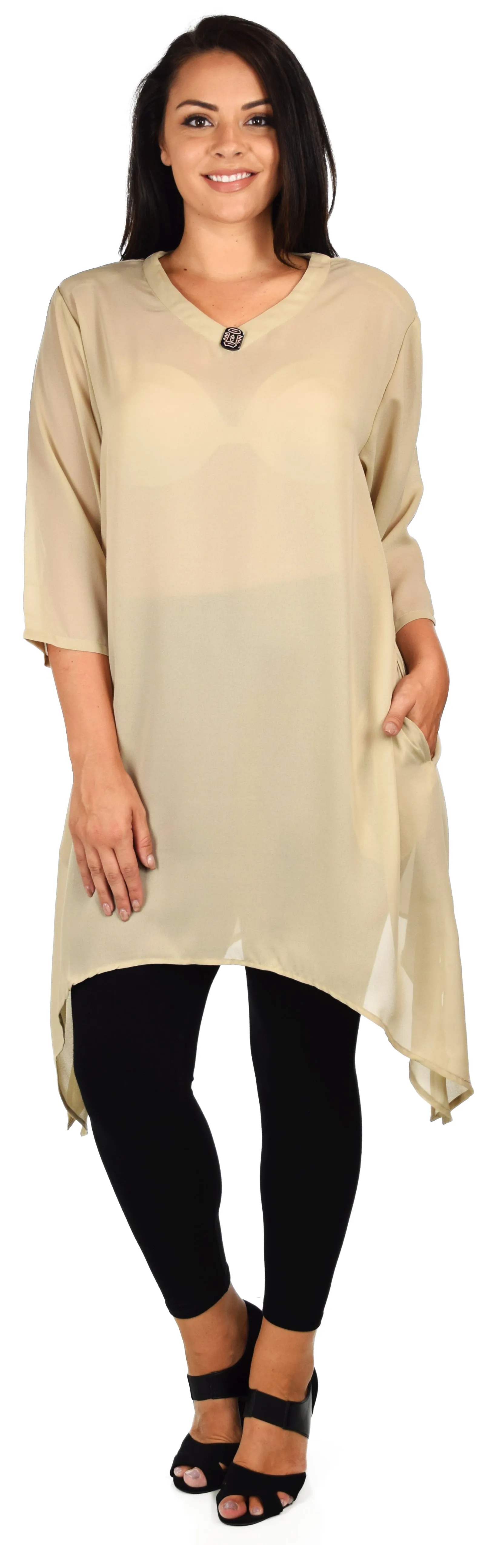 Comfy Georgette Tunic, Asymmetrical Plus size Tunic, Fish tail Tunic, Plus size top with side pockets