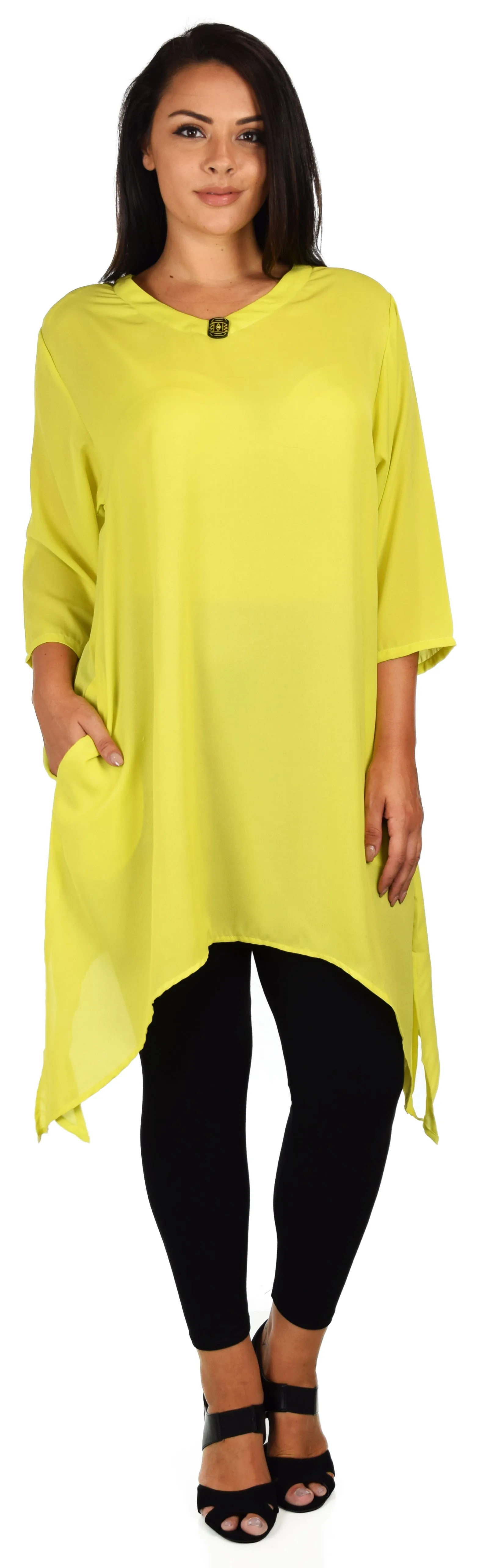 Comfy Georgette Tunic, Asymmetrical Plus size Tunic, Fish tail Tunic, Plus size top with side pockets