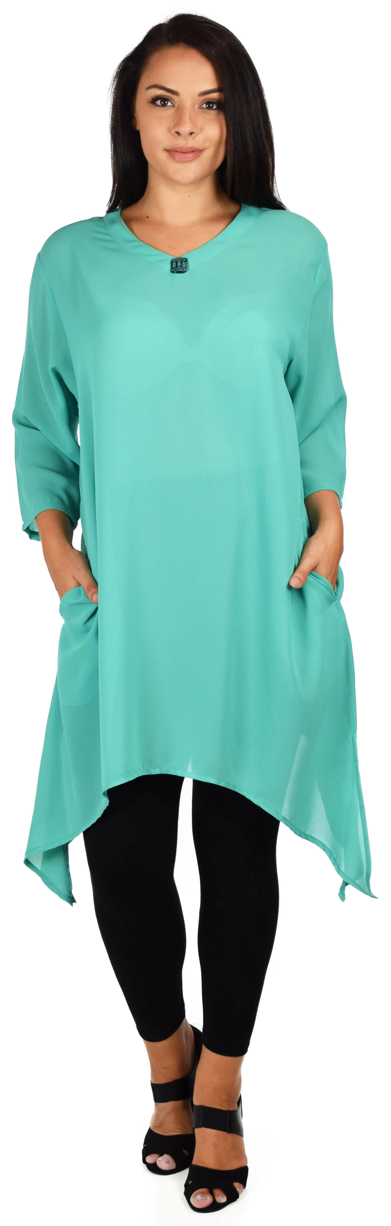 Comfy Georgette Tunic, Asymmetrical Plus size Tunic, Fish tail Tunic, Plus size top with side pockets