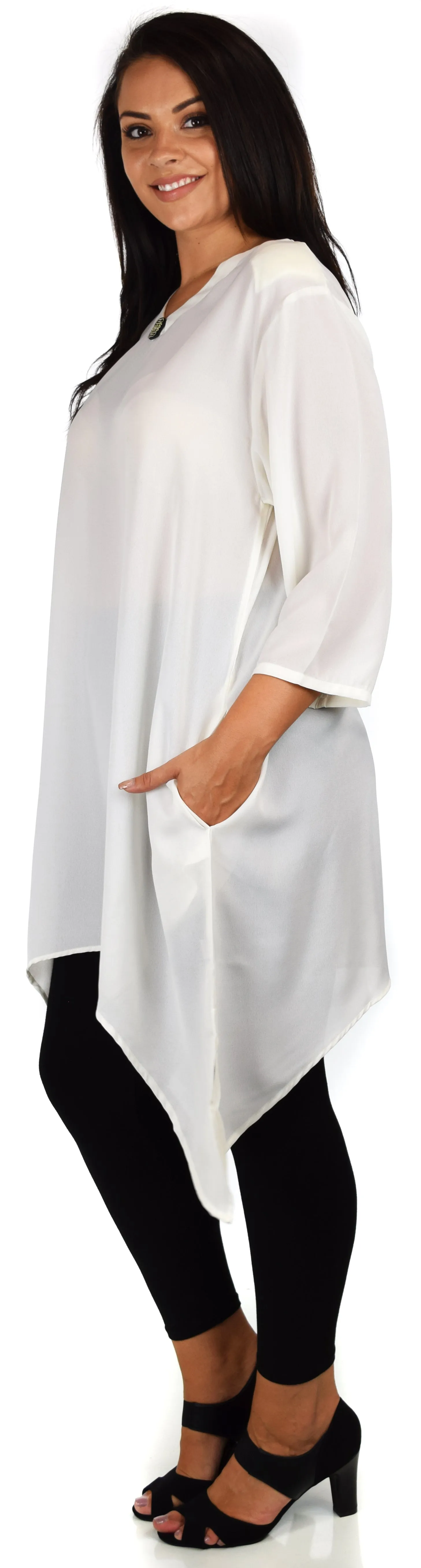 Comfy Georgette Tunic, Asymmetrical Plus size Tunic, Fish tail Tunic, Plus size top with side pockets