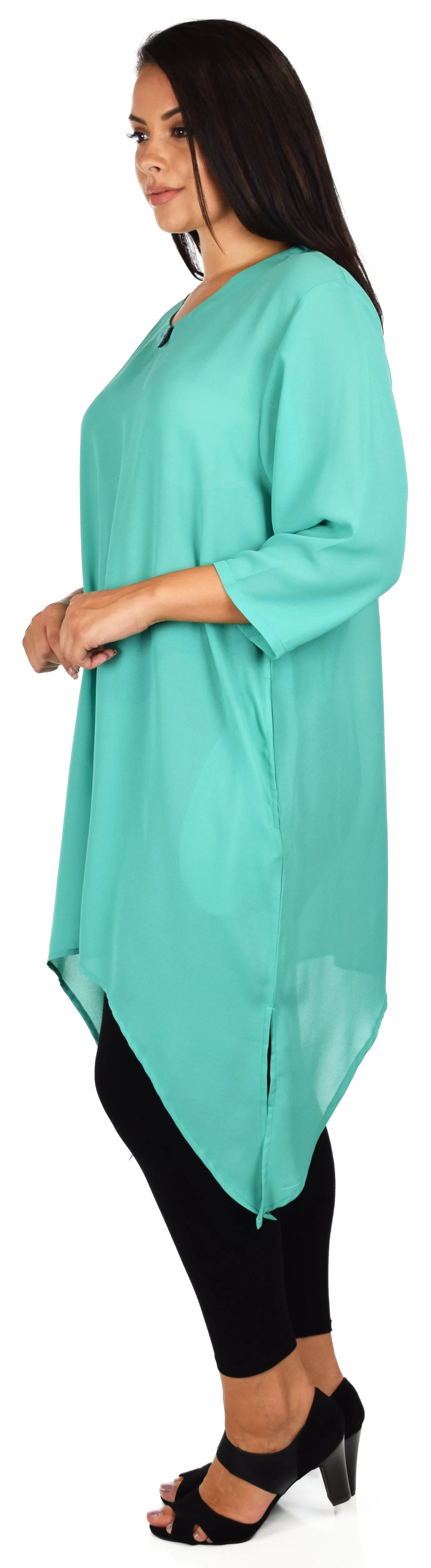 Comfy Georgette Tunic, Asymmetrical Plus size Tunic, Fish tail Tunic, Plus size top with side pockets