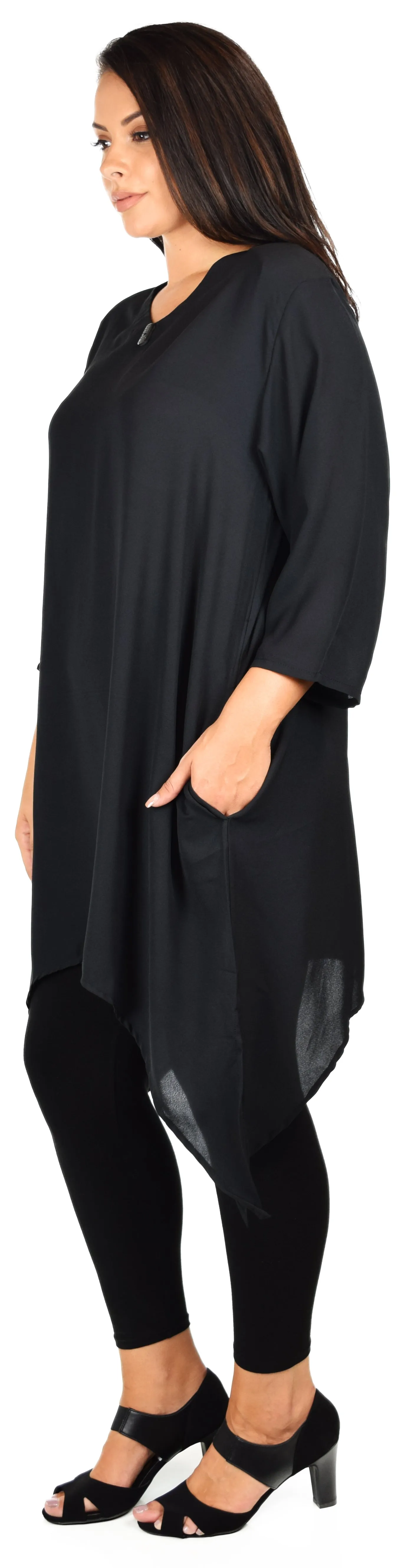 Comfy Georgette Tunic, Asymmetrical Plus size Tunic, Fish tail Tunic, Plus size top with side pockets