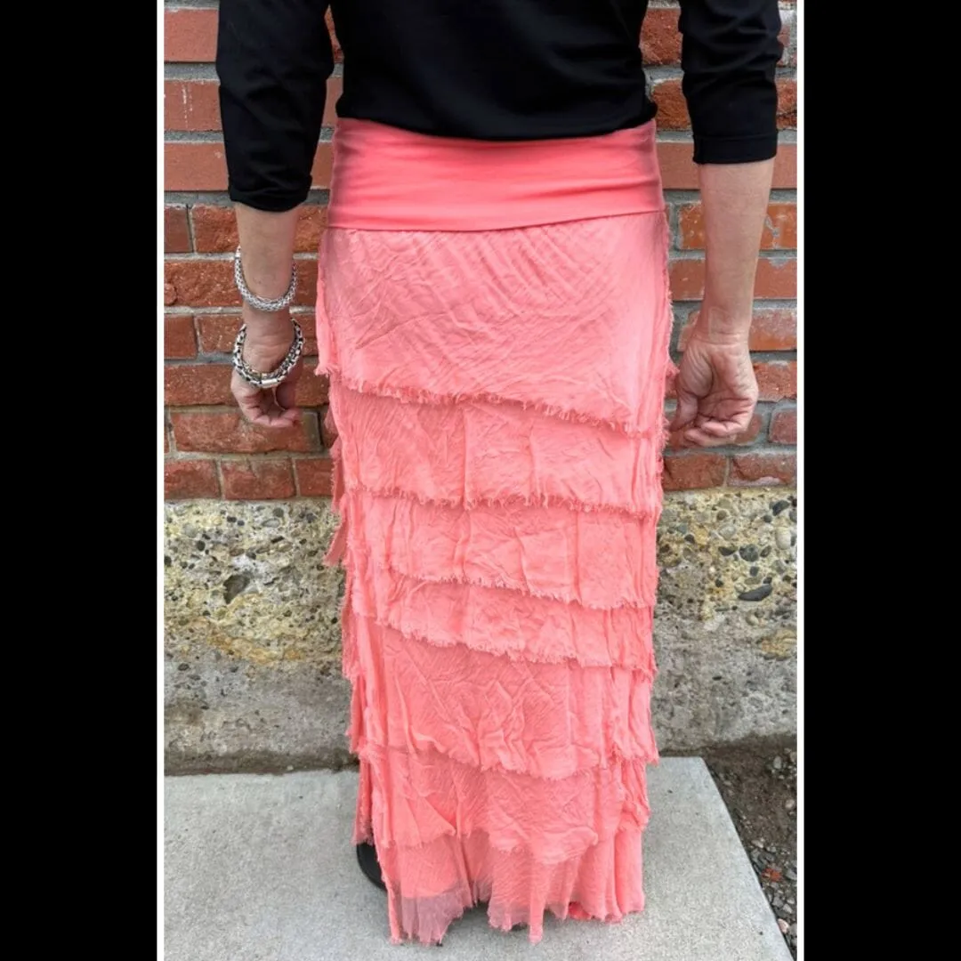 Coral Silk Tiered Skirt - KGG1-CL