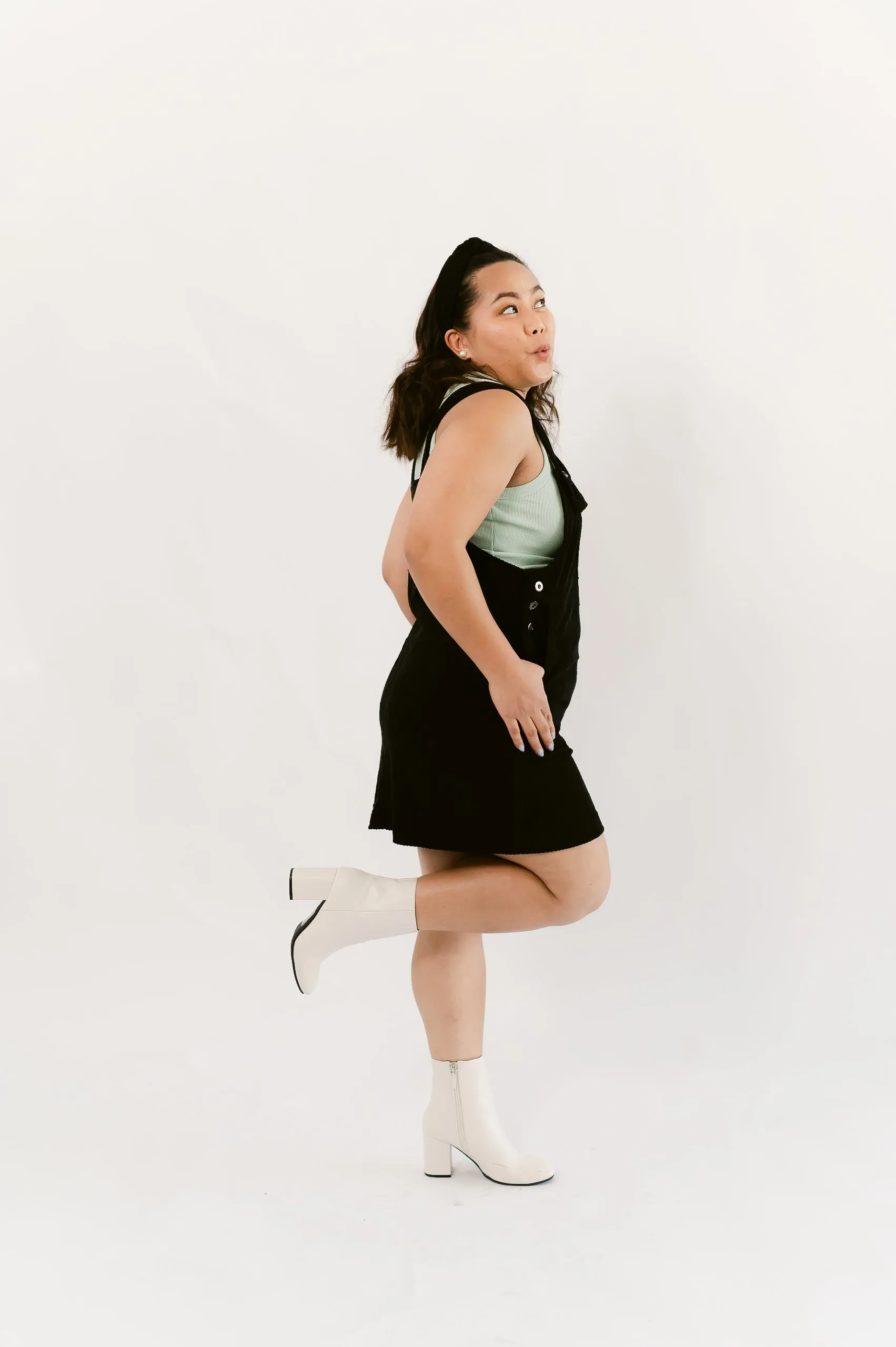 Corduroy Skirtall Mini Dress- Noir
