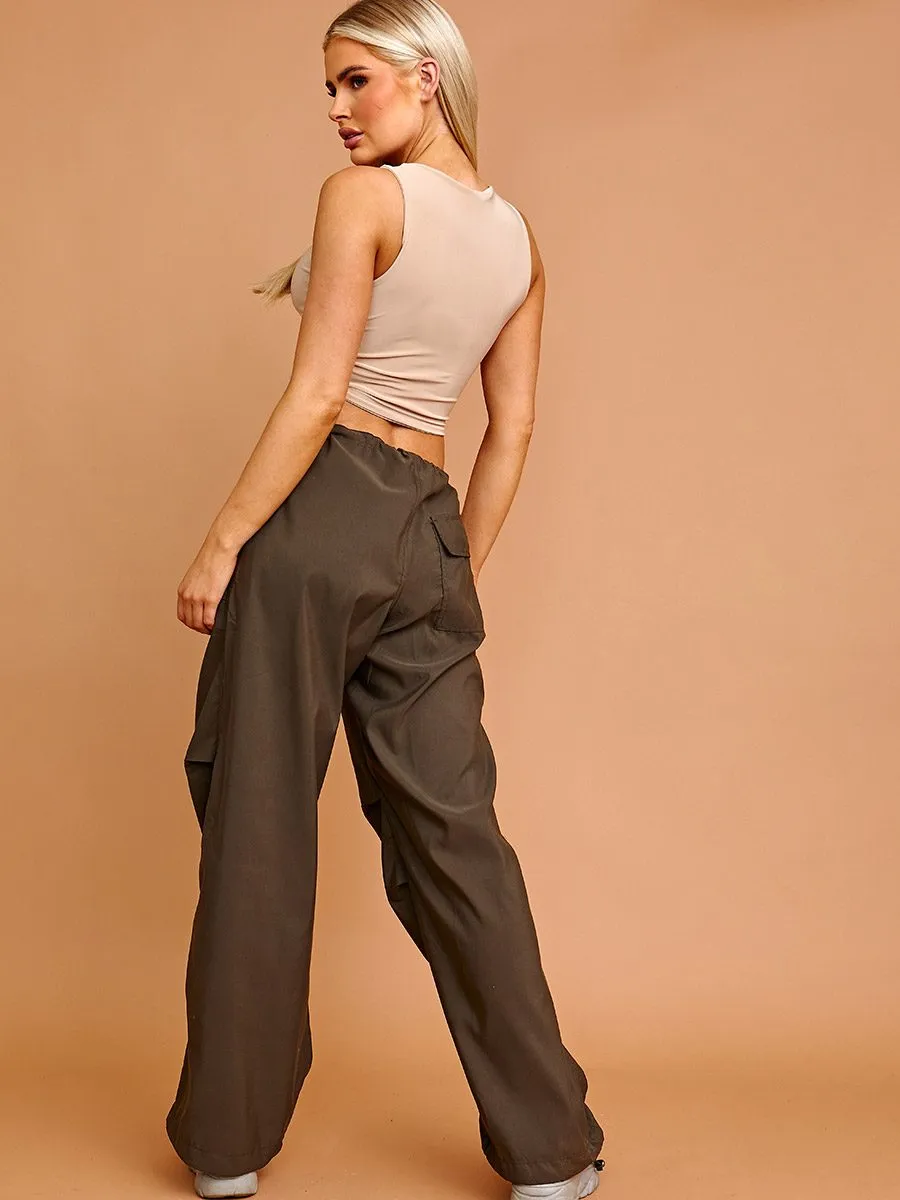 Debbie Balloon Cargo Trousers With Toggle Detail In Khaki