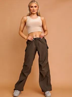 Debbie Balloon Cargo Trousers With Toggle Detail In Khaki