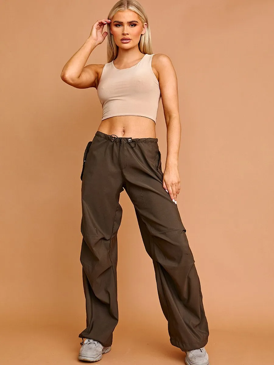 Debbie Balloon Cargo Trousers With Toggle Detail In Khaki