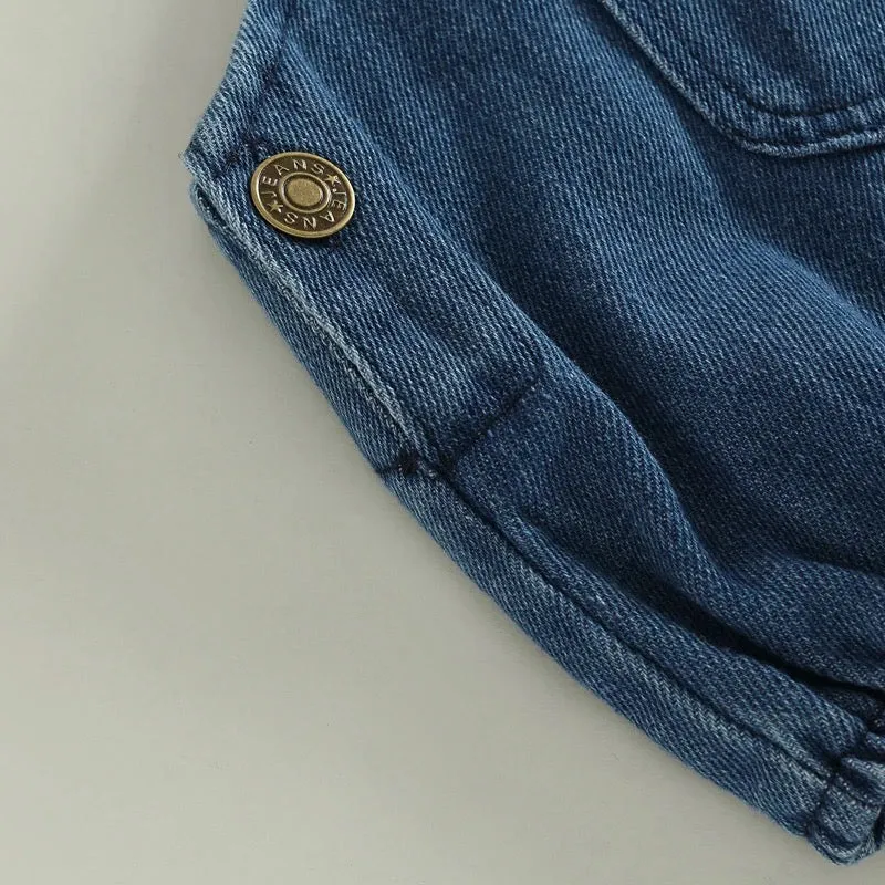 Denim overall romper