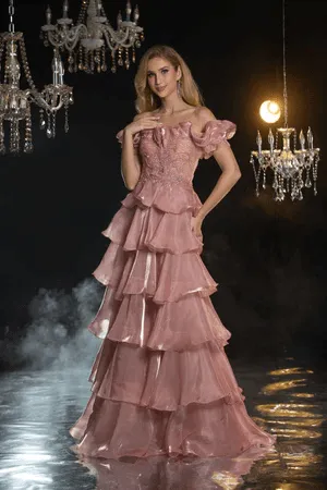 Elegant Green Pretty Sequin Dress and Tiered Evening Gown with Off-Shoulder Ruffled Bodice - Layered Tulle Ruffle Dress Plus Size