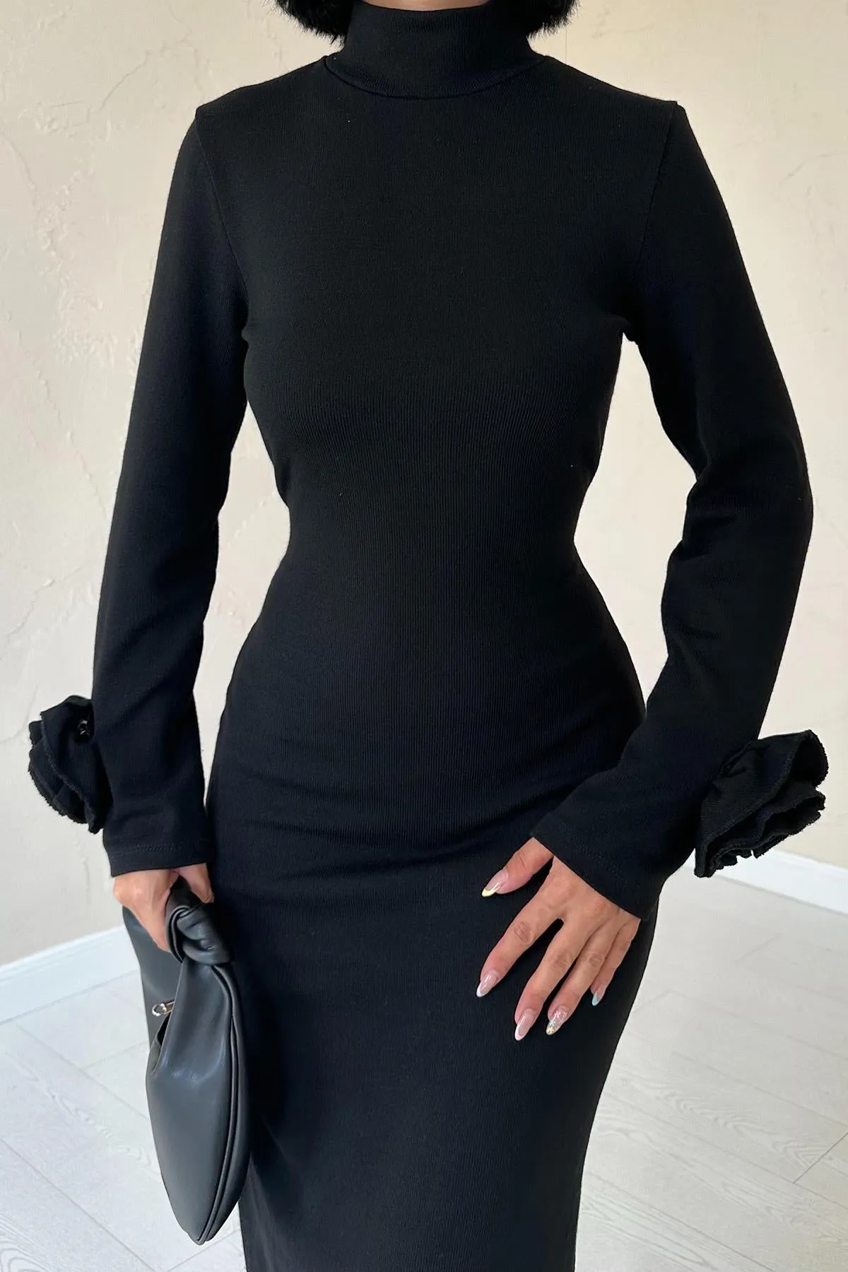 ELS Sleeves Rose Knit Dress - Black - Majadahonda