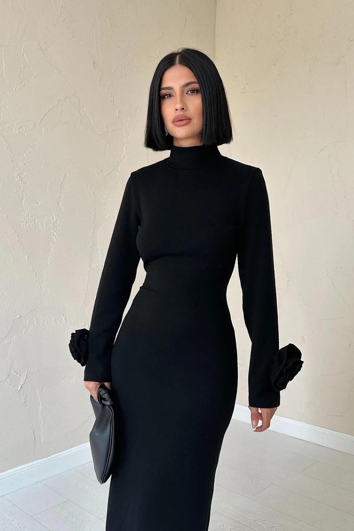 ELS Sleeves Rose Knit Dress - Black - Majadahonda