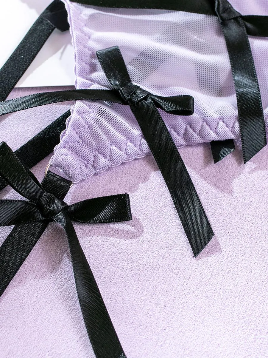 Embroidered Bow Lingerie Three-piece Set MSL043