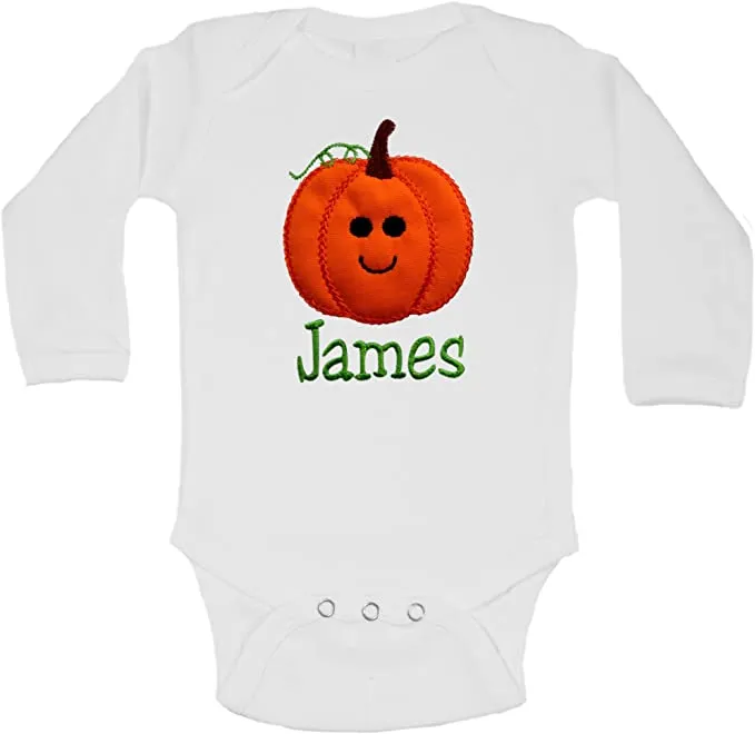 Embroidered Halloween Pumpkin Bodysuit for Baby Boys Personalized with Your Custom Name