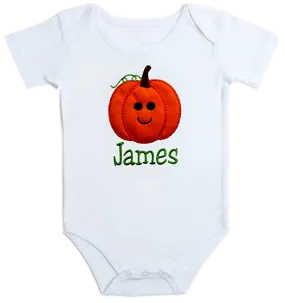 Embroidered Halloween Pumpkin Bodysuit for Baby Boys Personalized with Your Custom Name