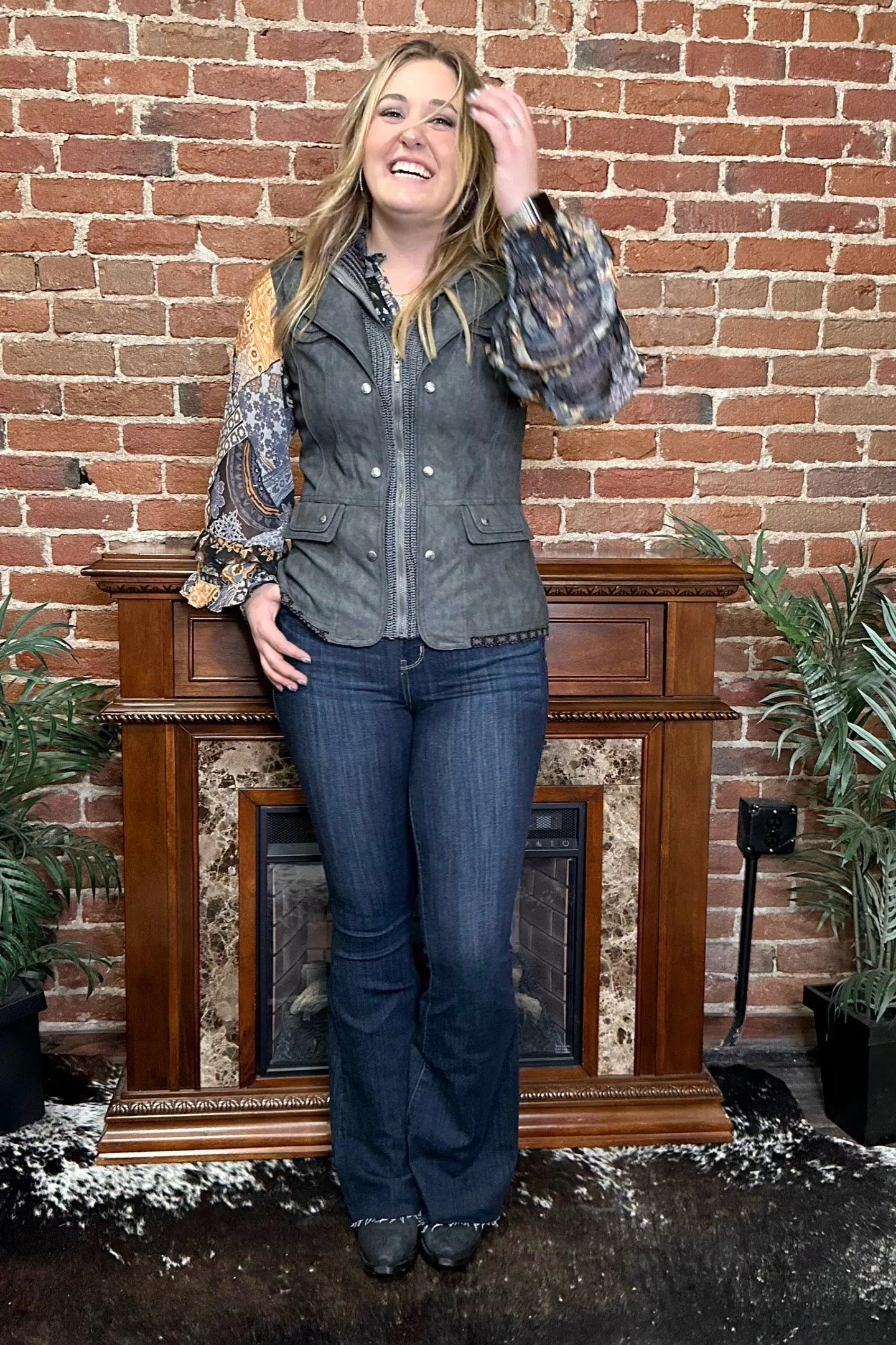 EXCLUSIVE DESIGN Faux Leather Grey Vest by GALLOP 'N GLITZ