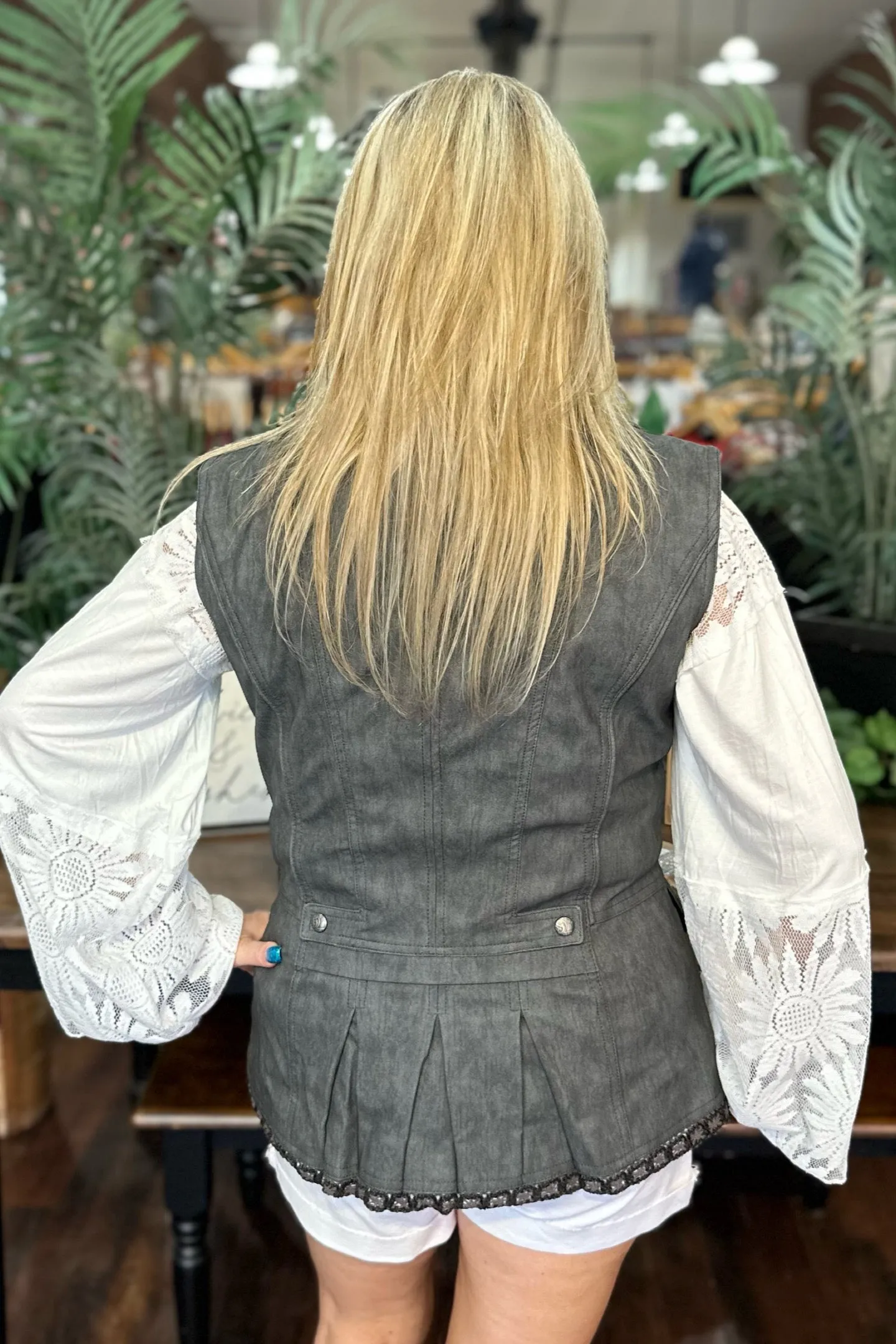 EXCLUSIVE DESIGN Faux Leather Grey Vest by GALLOP 'N GLITZ