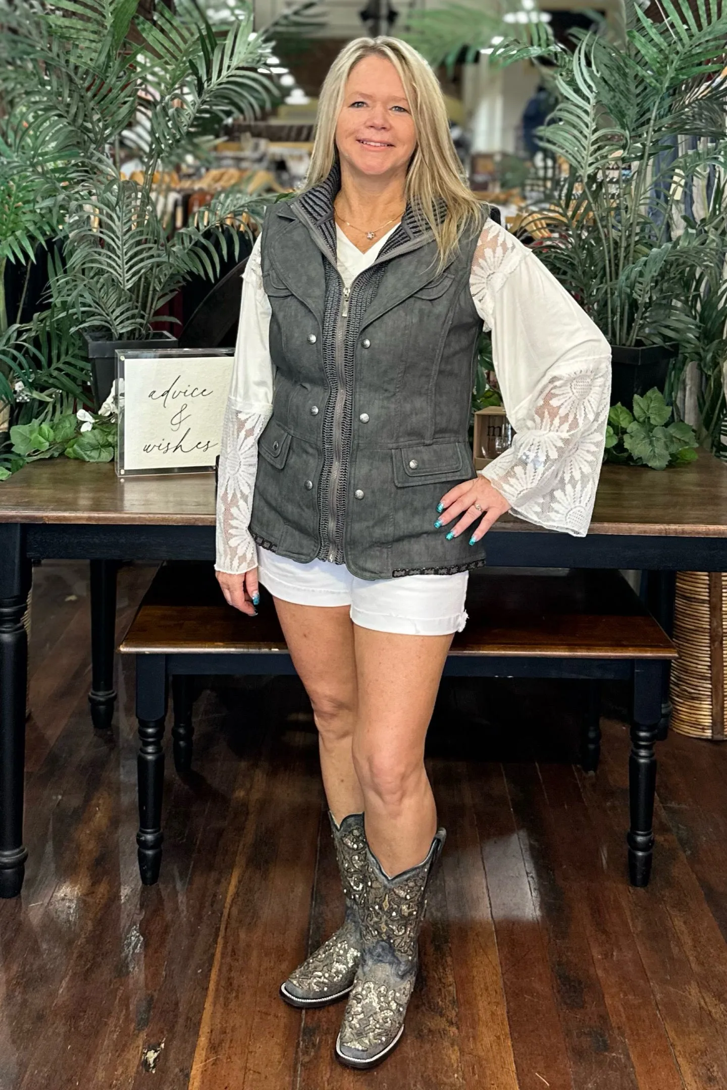 EXCLUSIVE DESIGN Faux Leather Grey Vest by GALLOP 'N GLITZ