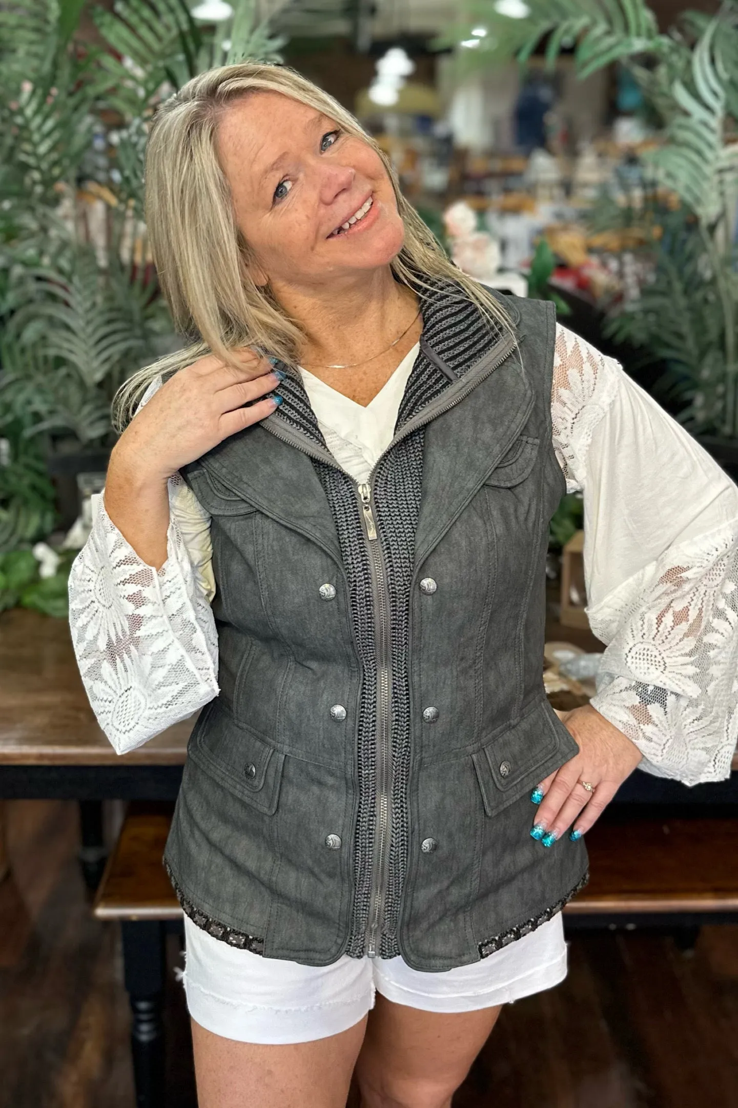 EXCLUSIVE DESIGN Faux Leather Grey Vest by GALLOP 'N GLITZ