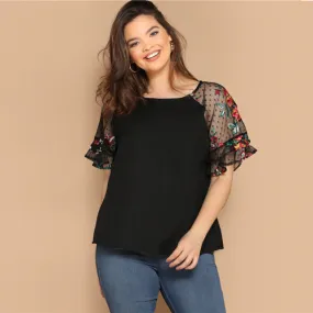 Flower Mesh Sleeve Top