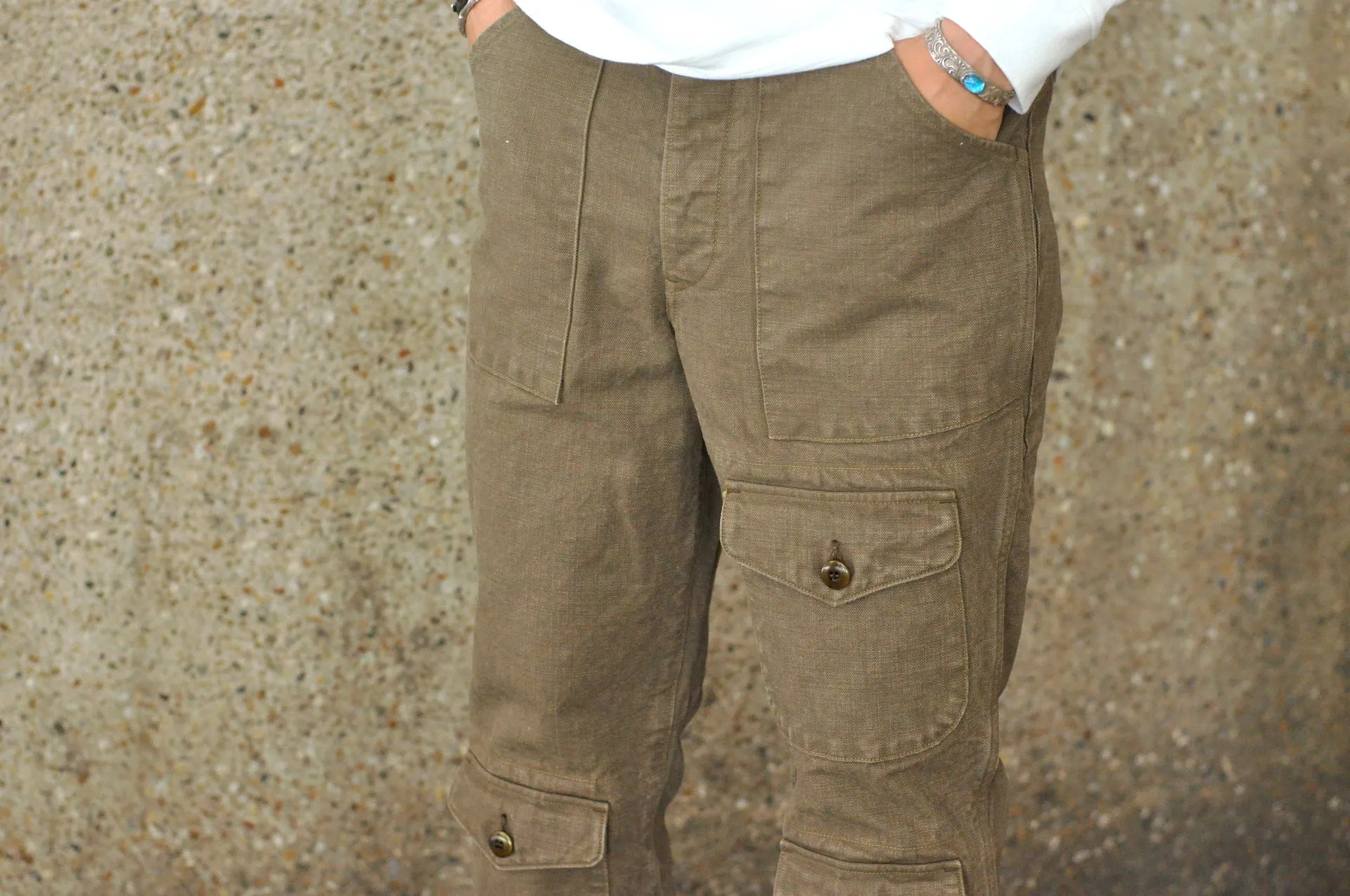 Freewheelers "Bear Tooth" Heavyweight Duck Canvas Trousers (Olive)
